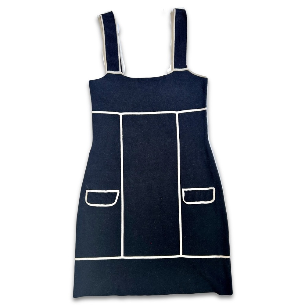 DVF Knit Black Dress Glorioso Sleeveless with White Accents